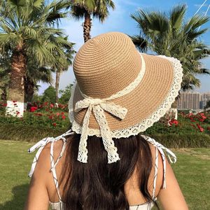 Breda brimhattar 2023 Kvinnor Summer Visir Hat Foldbar Sun Large Beach Fashion Strawau Femme UV Protection Cap