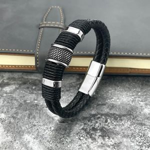 Charm Bracelets Wholesale Woven Leather Rope Wrapping Special Style Classic Luxury Stainless Steel Men's Bracelet Double-layer DesignCha