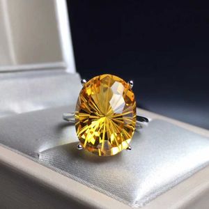 Solitaire Ring Natural Brazilian Citrine Ring 가장 눈부신 보석 돌 아가씨 좋아하는 925 Sterling Silver Luxury Y2302