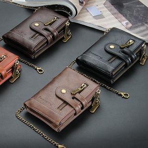 Wallets Men Wallet Retro Leather Gentleman Slim Purse Pocket Coin Pouch Short Portable Card Holder Male Double Zipper Money Clip