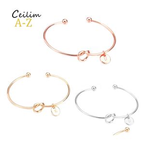 Bangle 26 Letter Rose Gold Sier Love Knot Bracelet Girl Will You Be My Bridesmaid Jewelry Personality Round Pendant Chain Drop Deliv Otrk9