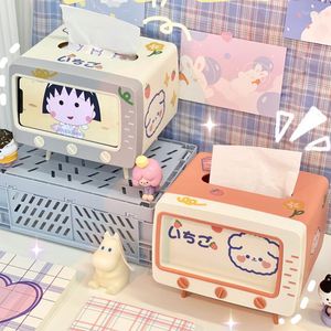 Förvaringslådor Desktop Creative Tissue Box Organizer Multifunktion TV Telefonstativ Holder Kawaii Söt heminredning