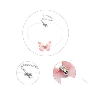 Colares pendentes Moda Crystal Colorf 3D Butterfly Charkers Colar Linha de peixe invis￭vel Linha de seda para mulheres elegantes presentes por atacado judeu otcdq