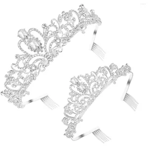 Bandanas Frcolor 2 Stück Exquisite Strass Krone Tiara Frauen Kristall Geburtstag Kopfschmuck mit Kamm Pin für Brautjungfer Hochzeit Blumenmädchen