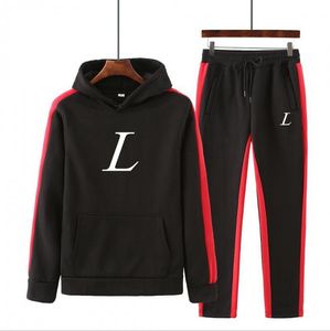 2 stycken uppsättningar män spårdräkt designer huva tröja och byxor passar casual stripe lapptäcke hoodies joggar set mens kvinnor fitness tröja sportkläder set