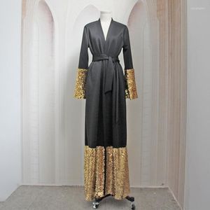 Ethnic Clothing Robe Femme Musulmane 2023 Middle East paljetter Black Abaya Dubai Arab Fashion Lace-up Simple Abayas for Women