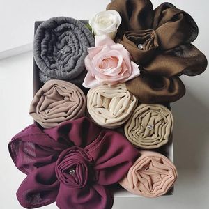 Etniska kläder Anpassa presentförpackning Hijab Tung chiffon Scarf Crinkle Cotton Shawl Headscarf Women Accessories Foulard