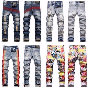 Jeans de 23sss jeans masculinos europeu de marca de moda de rua Jeans Slim Denim Straight motociclista skinny rasgado jean am calça lápis