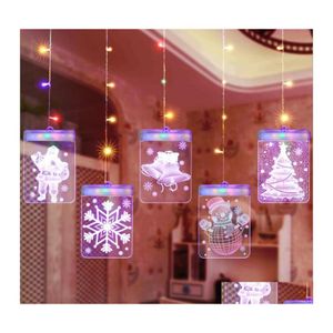Led Strings Christmas Night Lamp Ghirlanda di luci 3D con telecomando Usb per porta finestra Decorazione natalizia Camera da letto Fata Drop Del Dh6Wn