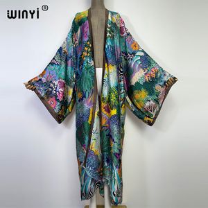 Fritidsklänningar WINYI Sommar Kvinnor Koftsöm Cocktail Sexig Boho Maxi Afrikansk Semester Batwing Sleeve Sidenkänsla Robe kimono kaftan 230203