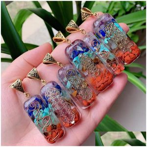 Pendant Necklaces Reiki Healing Colorf Chips Stone Natural Chakra Orgone Energy Necklace Pendum Amet Orgonite Crystal Drop D Dhgarden Dhvzk