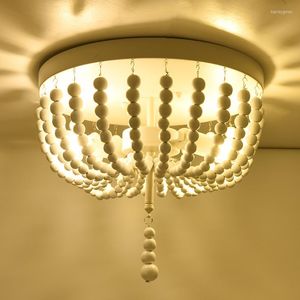 Światła sufitowe LED Light American Country Retro Drewniana lampa koralika dziecięca Princess Room Sypial Syceal Ganek