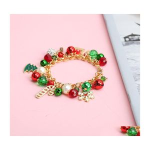 Charm Bracelets Fashion Jewelry Christmas Bracelet Faux Pearl Bell Crystal Beads Snowfalke Hat Tree Beaded Charms Pendant Drop Delive Dhwv1