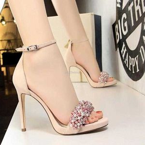 Dress Shoes Shoe Pearl Rhinestones Super High Heels Peep-toe Suede Women Heels Sex Appeal Party Shoe Summer Women Sandal Stiletto Women Pump G230130