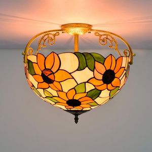 Takbelysning 40 cm retro taiyanghua flerfärgad glas restaurang sovrum gång korridor badrum halvhangande lampa