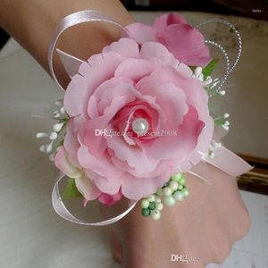 Dekorativa blommor Brudhandelsblommor Corsage Bridesmaid Sisters Hand Wedding Prom Artificial Silk Armband JM0178