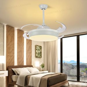 Ventiladores de teto moderno e simples LED invisível Fan Light Housed Dining Room Living Bedroom Frequência de escurecimento