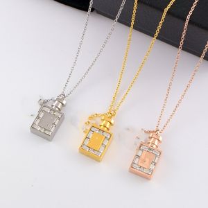 Classic pendant bottle necklace high polished easy chic letter logo engrave choker Stainless Steel Gold silver rose filled girls Women 45cm extender chain 5cm