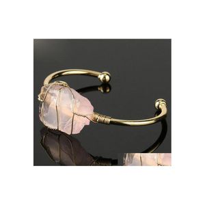 Armreif Naturstein Goldcolor Wire Wrap Irregar Kristall Quarz Manschette Armreifen Armbänder Mode Edelstein Schmuck Geschenk Vipjewel Drop De Dhxw1