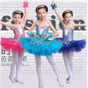 Stage Use Sky Blue Professional Ballet Tutu para garotas Crianças de lantejoulas Dresses de fantasia de dança infantil