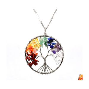 Pendant Necklaces 7 Chakra Tree Of Life Necklace Copper Crystal Natural Stone Quartz Stones Yydhhome Drop Delivery Jewelry Pendants Dhevo