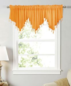 Curtain Solid Color Triangle Shape Kitchen Short Window Valance Drape Home Decor Through The Rod