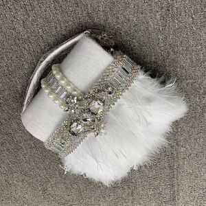 Midjeväskor Luxury Real Ostrich Feather Box Form Party Clutch Evening Chic Design Purses Handväskor Kvinnlig kedja axelbröllop 230204