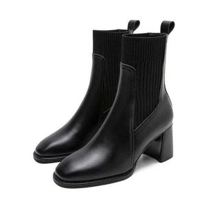Buty Spring and Autumn 2022 Slim Socks Boots High Heels Krótki gruby but modowy 220926