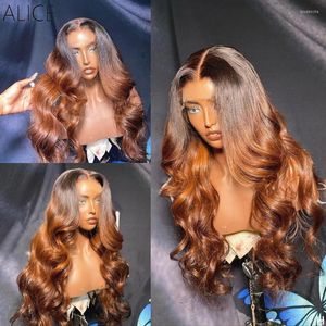 OMBRE WAVE T-Part Lace Front Human Hair Hair Rigs 150 Density Top Sceal Closure with Baby Non-Remy Part for Women