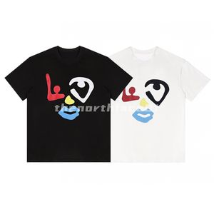 Projekt luksusowy mens t-koszulka kreskówkowa litera graffiti nadruk okrągły szyja krótki rękaw luźna t-shirt swobodny top czarny biały