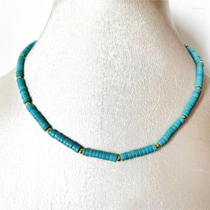 Chains Turquoise Beaded Gemstone Necklace Gold Color Metal Stone Chain Chocker Mother Daughter Surfer Beach Bohemian Protection Health