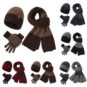 Wide Brim Hats Knitted Wool Hat Scarf Gloves Man And Women's Fleece Cold Warm Three Piece Set