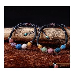 Charm Bracelets 5 Color Lava Rock Beads Womens Essential Oil Diffuser Stone Leather Braided Rope Bangle For Ladies Fashion Jewelry D Otg7E