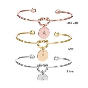 BUFF 26 Letra inicial charme pulseiras abertas para mulheres Gold Gold Rose Rose Alfabeto Taqueado Baixa de arame Fashion Jewelry Drop entrega Otxeq