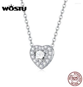 Chains Wostu 925 Sterling Silver Necklace Chain Bright Love Dazzling Shiny CZ Heart Shaped Wedding Party Jewelry Gift FIN455
