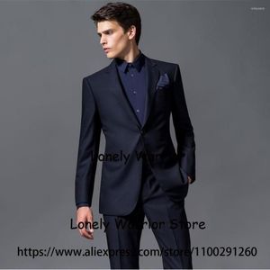 Trajes de hombre clásico azul marino para hombre Slim Fit Formal Business Blazer boda novio esmoquin 2 piezas conjunto banquete traje Homme chaqueta pantalones