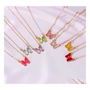 Pendant Necklaces Net Red Ins Glass Wind Crystal Butterfly Necklace Korean Version Of Super Fairy Fantasy Transparent Stained Vipjew Dhpi4