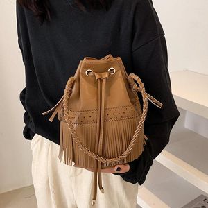 Evening Bags Diinovivo Fashion Women Bucket Bag Tassel Drawstring Design Crossbody Lady Shoulder High Quality PU Female WHDV1796