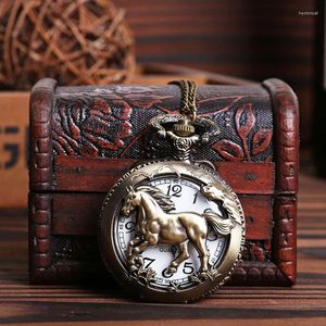 Relógios de bolso Quartz Watch Colar Colar Chinese Zodiac Horse Gift Para homens/mulheres