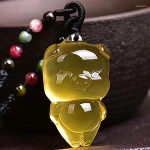 Colares de pingentes Joursneige amarelo de cristal natural colar de porco esculpido para homens jóias de moda de homens