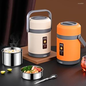 Dinnerware Sets USB Electric Heating Lunch Box Stainless Steel 1.6/2L Insulated Thermal Jar Warmer Container For Home Office Bento