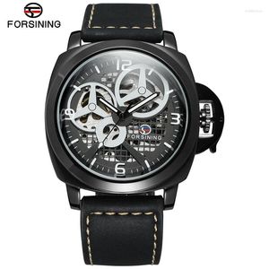 Armbandsur Forsining Classic Fashion Mens Watches Skeleton Högkvalitativt läderrem lyxdesign Automatisk mekanisk klocka för män