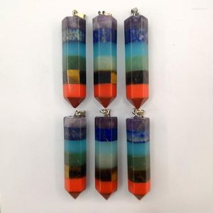 Colares pendentes Moda Crystal Pillar 6pcs/lote Sabedoria 7 Chakra Reiki Cura de pedra natural para joalheria Acessórios de colar