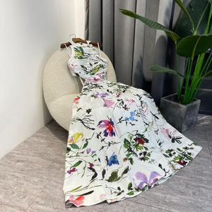 Casual Dresses Arrival Top Quality Multi Flower Hand-painted Print White Waist Cut Out Ruched Midi Beach Dress WomenCasual