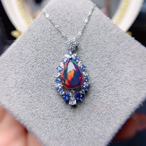 Chains Natural Black Opal Water Drop Pendant Necklace Classic Luxury Design