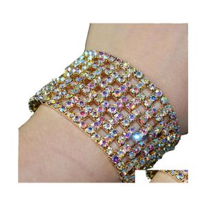 Tennis Fashion Street Bridal Rhinestone Elastic 11 Row Crystal Stretch Armband Armband Stretchable Gold Sier Plated Wide Drop Del Otapv