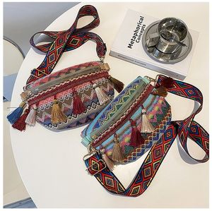 Поясные сумки женские в народном стиле с регулируемым ремешком разноцветные поясные сумки с декором из бахромы 230204