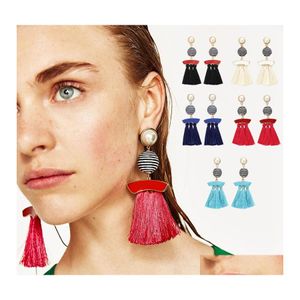 Dangle Chandelier Ethnic Boho Tassel Earrings For Women Line Ball Pearl Statement Long Drop Handmade Earring Charms Bohemian Jewel Otbgi