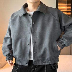 Giacche da uomo 2023 Giacca primaverile da uomo Streetwear Moda Camoscio Monopetto Colletto della camicia Abiti casual solidi Cappotto di pelliccia imitazione