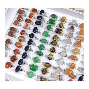 Solitaire Ring Mix Size Natural Stone Rings For Women 10 Colors Different Shapes Tiger Eye Girls Fashion Jewelry Gift Drop Delivery Otqsn